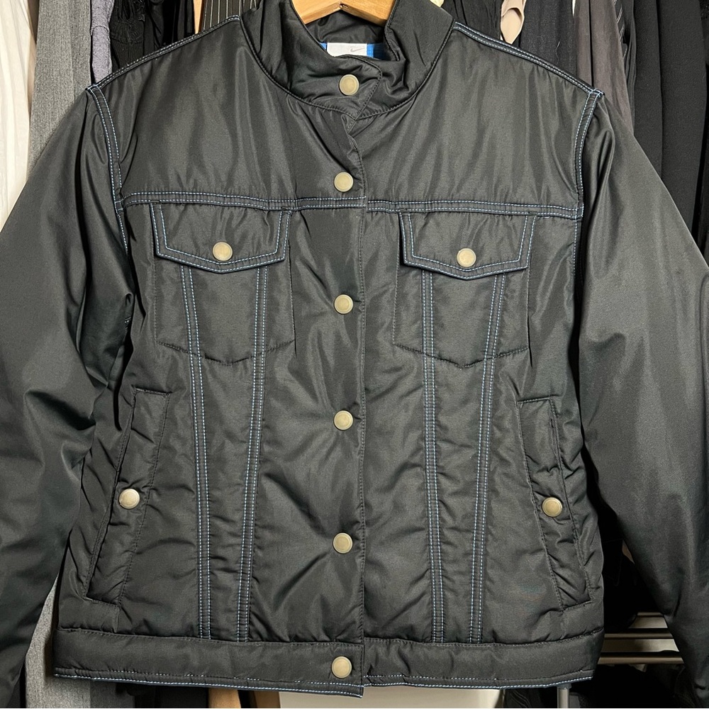 Vintage Nike Black Puffer Jacket Black Cropped Motorcycle Style Blue Stitching - Picture 6 of 13